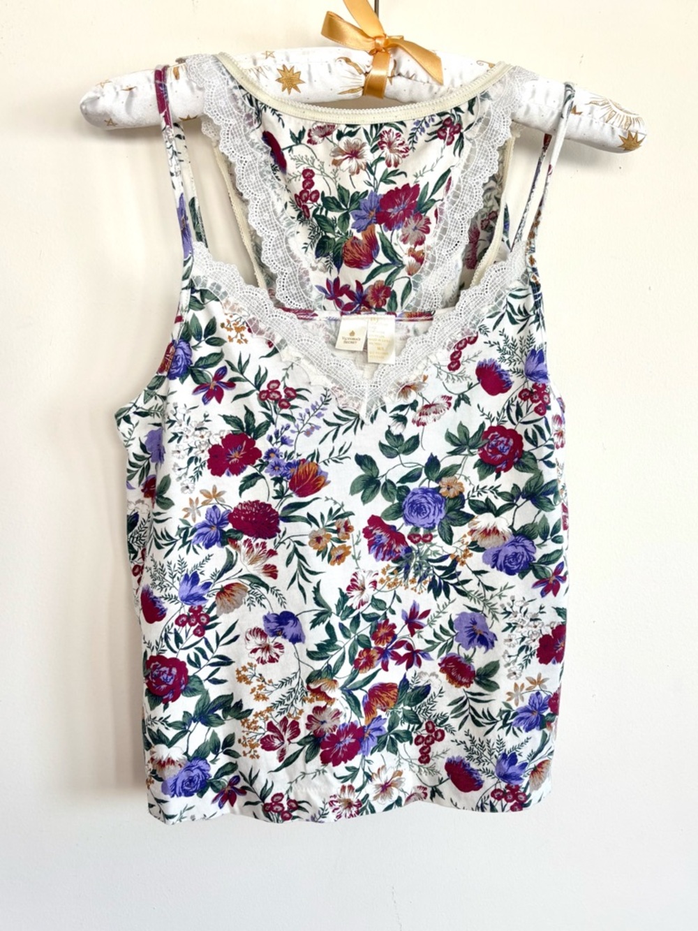 Vintage VS Gold Label Cotton Lace Trim Cropped Floral Cami Set